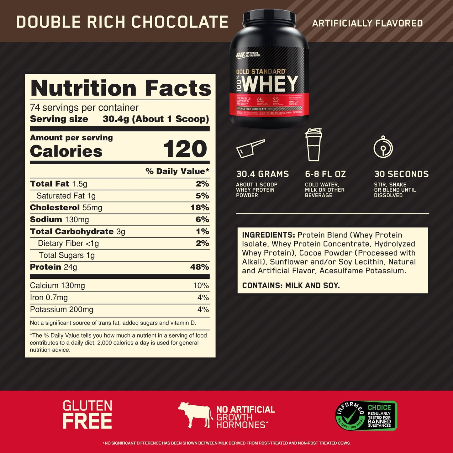 Optimum Nutrition 100% Gold Standard Whey Protein Powder: Double Rich Chocolate (5 Pound) with Micronized Creatine Monohydrate Powder, Unflavored (120 Servings) - Bundle Pack