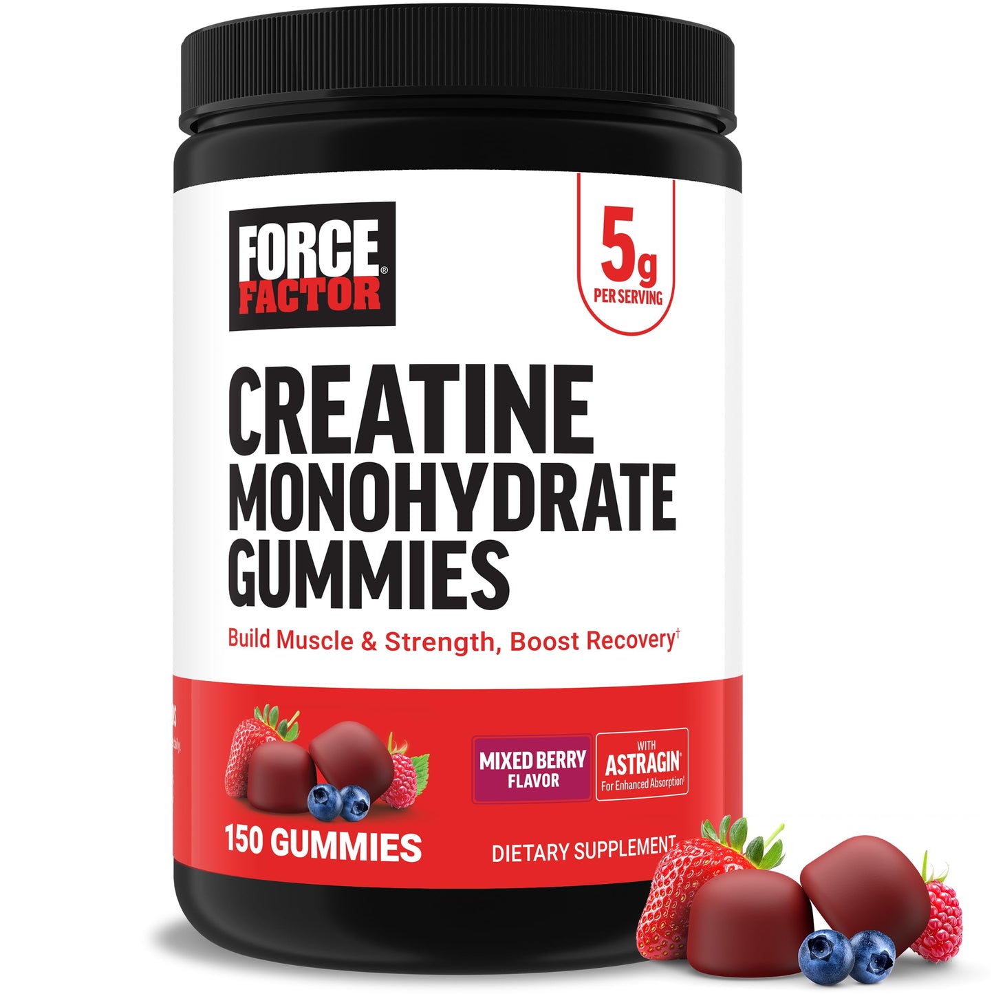 Force Factor Creatine Gummies, Creatine Monohydrate for Muscle Gain, More Strength, and Faster Recovery, Clinically Studied Creatine 5g Dose, Mixed Berry, 30 Servings