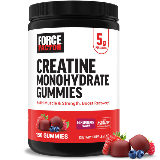 Force Factor Creatine Gummies, Creatine Monohydrate for Muscle Gain, More Strength, and Faster Recovery, Clinically Studied Creatine 5g Dose, Mixed Berry, 30 Servings