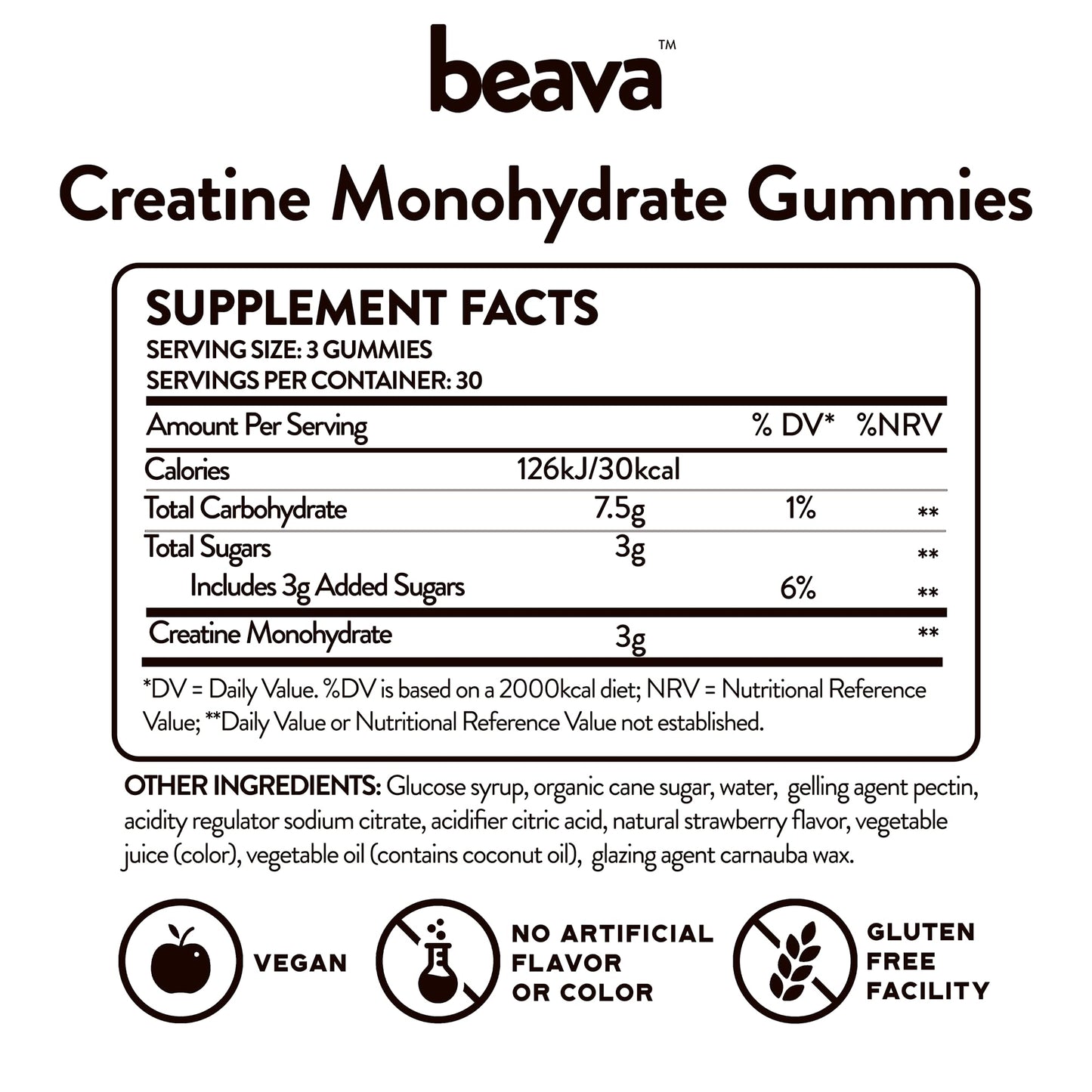 Creatine Monohydrate Gummies - 30 Servings - Vegan Creatine Chews for Muscle Growth, Muscle Recovery, Workout Recovery, Anaerobic Endurance - No Loading Phase - No Bloating - Strawberry - Low Sugar