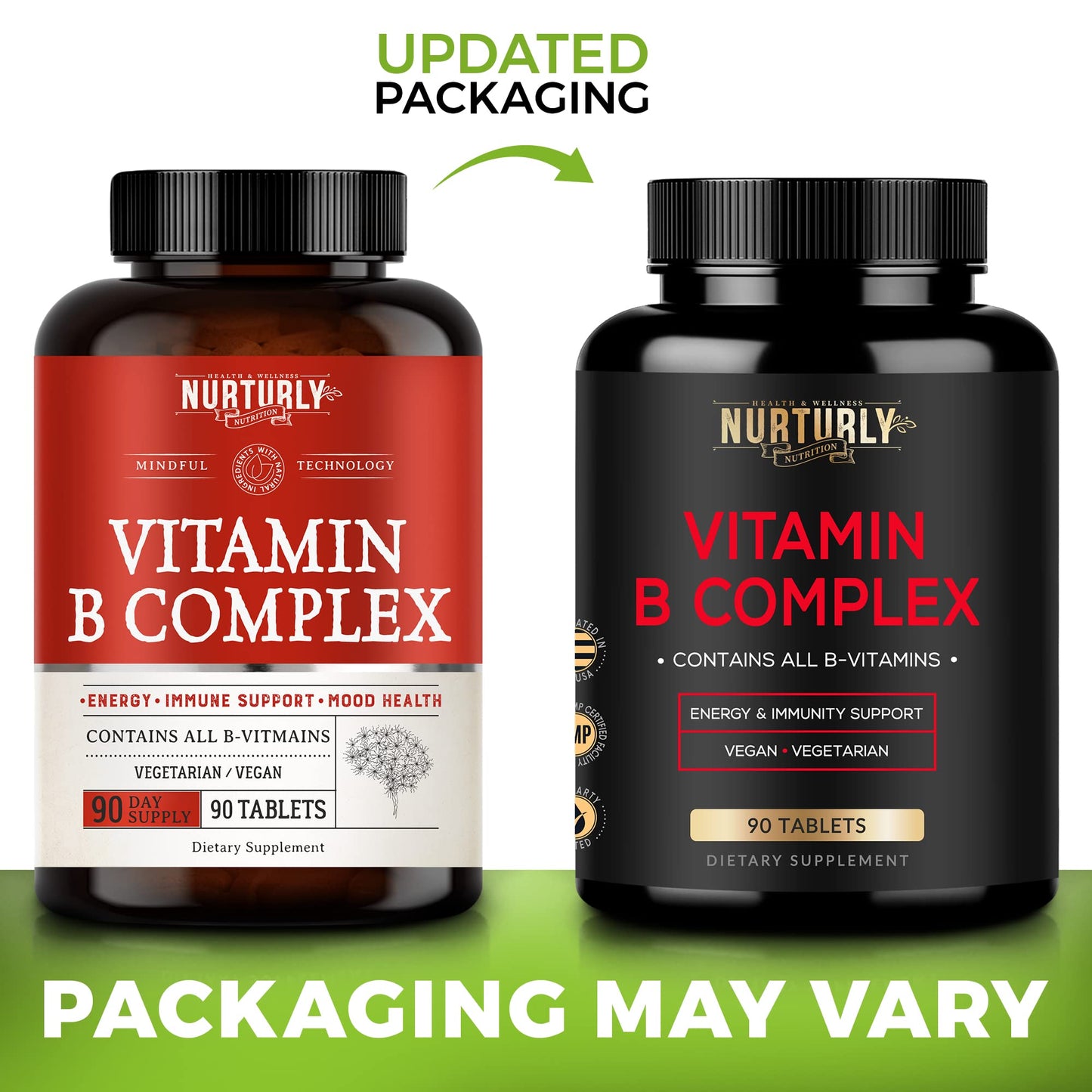 NURTURLY Vitamin B Complex - Contains All Essential B Vitamins - B1, B2, B3, B5, B6, B7, B9, B12 and Biotin - Super B Complex Vitamins for Energy, Immunity and Mood Support - 90 Tablets