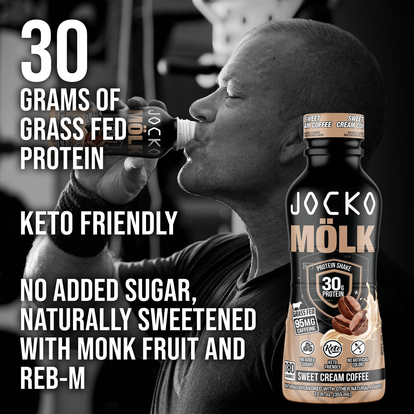 Jocko Mölk 30g  Protein Shakes – No Added Sugar KETO Friendly - 12 FL Oz (Pack of 12) Sweet Cream Coffee