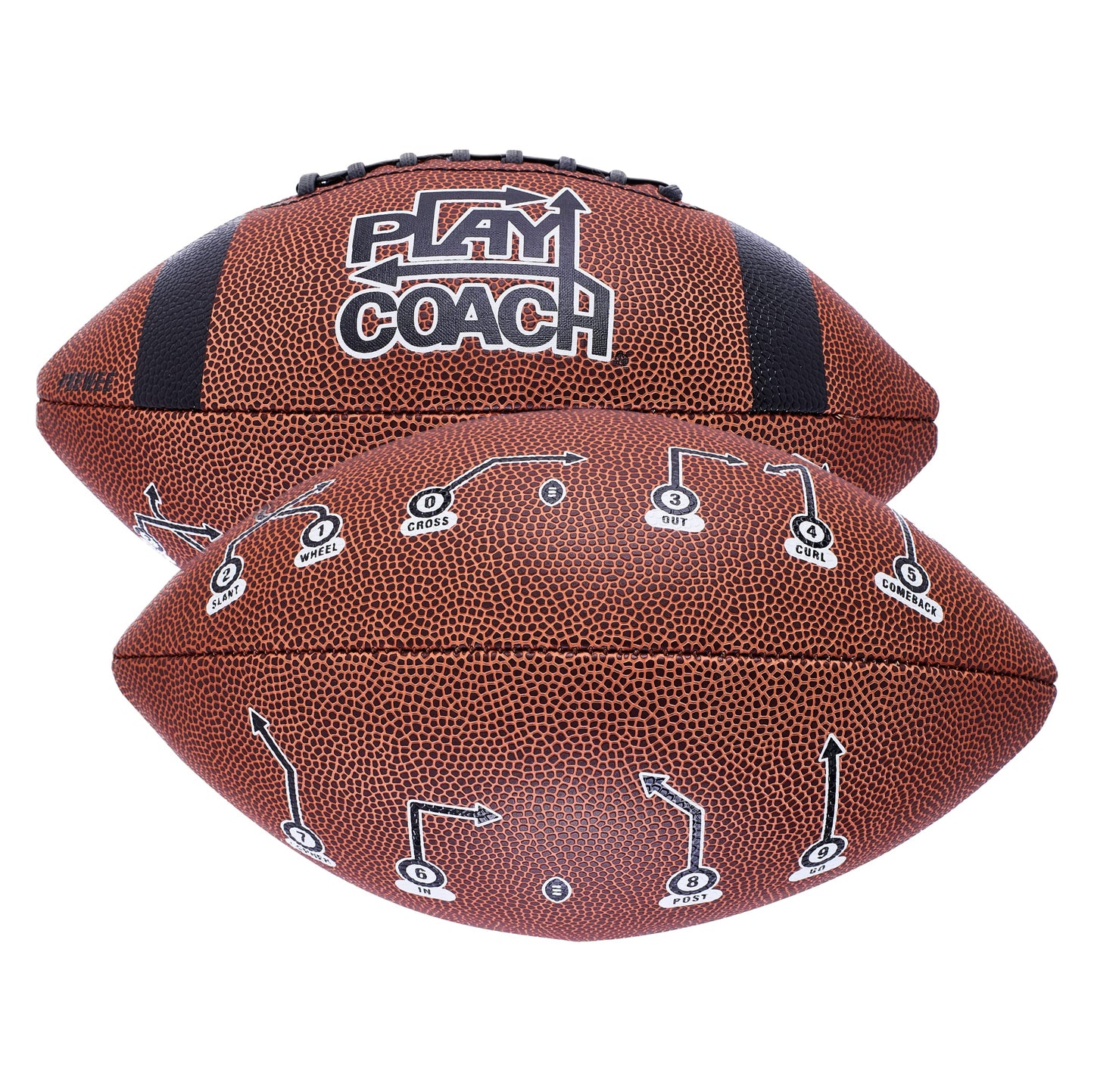 PlayCoach Youth Football in Junior & Peewee Sizes with 10 Basic Passing Routes for Kids 6 to 12 - Endorsed by Drew Brees, Beach Football, Kids Football, Leather Peewee Size Football