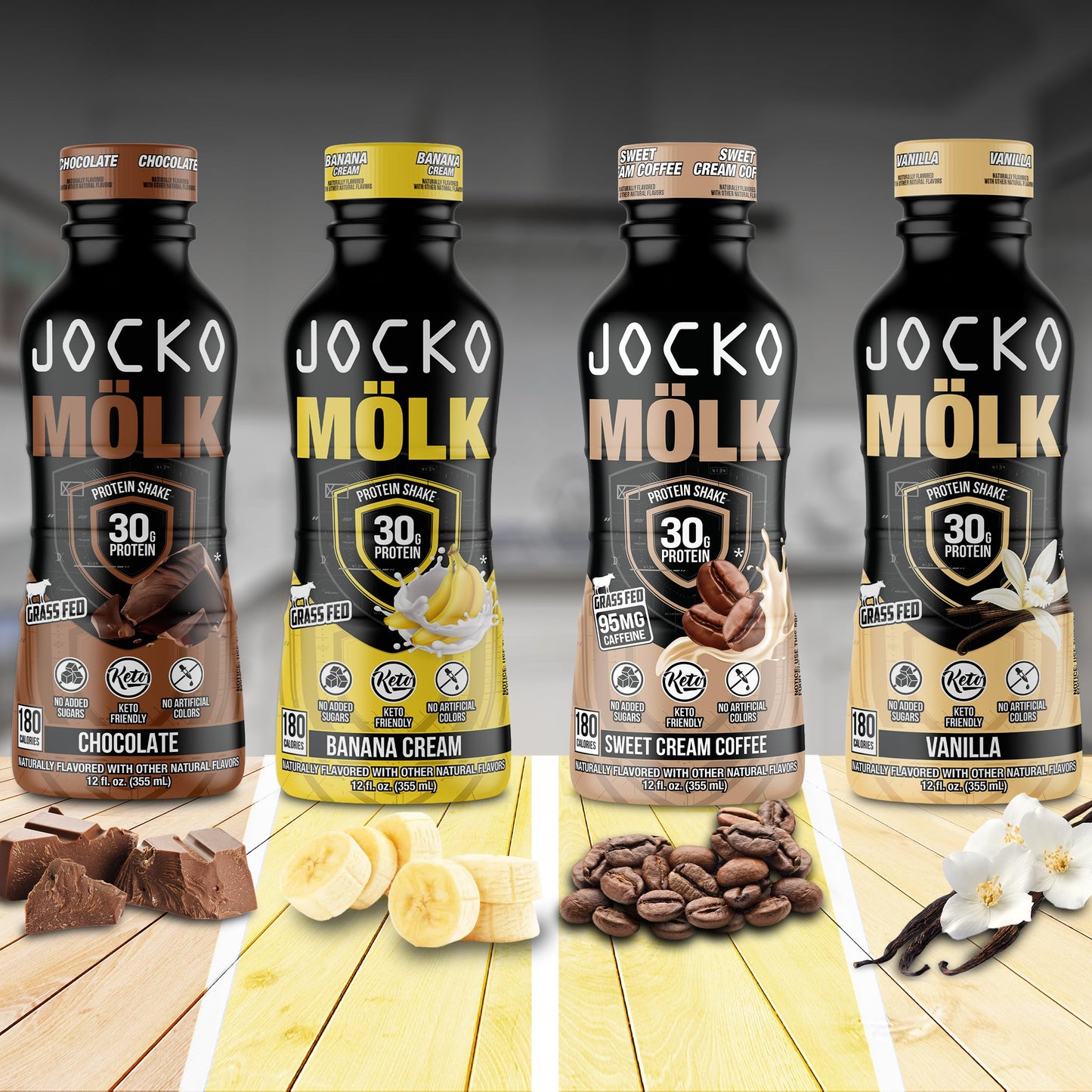 Jocko Mölk 30g  Protein Shakes – No Added Sugar KETO Friendly - 12 FL Oz (Pack of 12) Sweet Cream Coffee